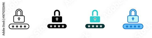 Password Lock Multiple Style Icon Sheet Design Vector - padlock above a password field, representing account security, encrypted login, and password protection
