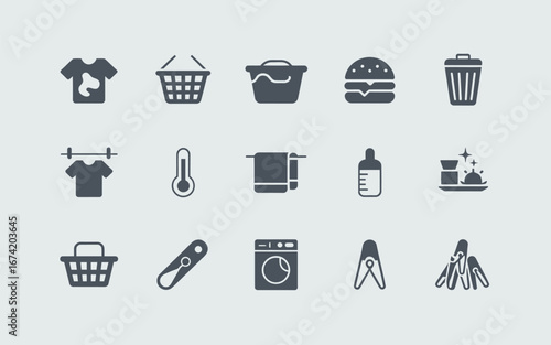 Laundry and miscellaneous everyday icons set