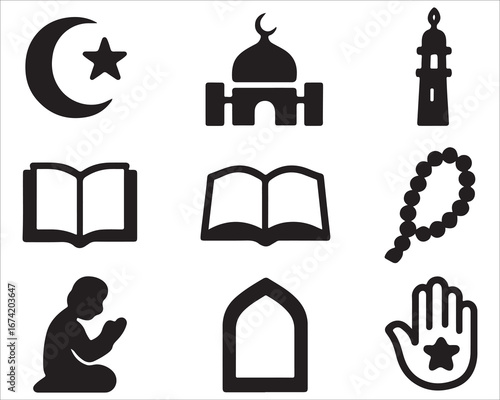 Set of black religious icons and symbols vector collection