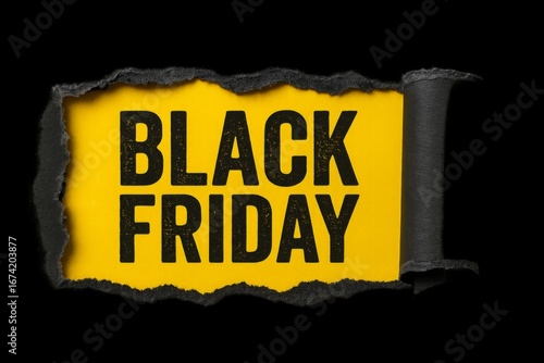 Ripped paper reveals bold Black Friday text—ideal banner for sale ads, retail promos, web headers, and social posts.