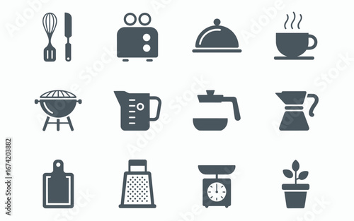 Kitchen and cooking utensils icon set