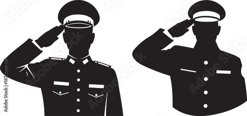Two military officers saluting silhouette