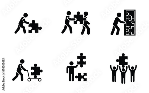 Teamwork concept illustrated with puzzle pieces icon set