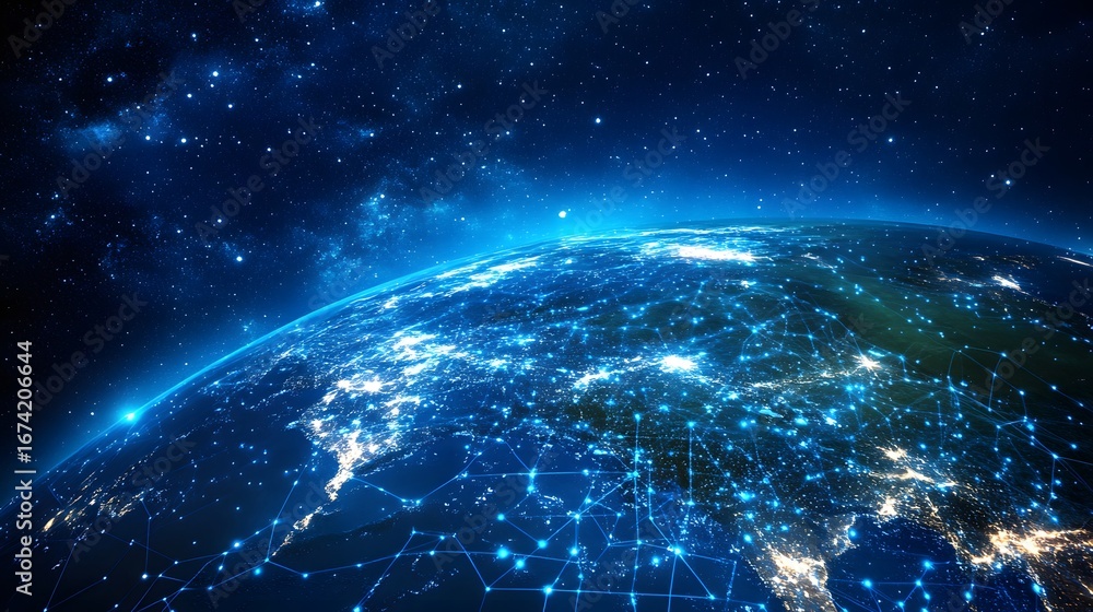 Obraz premium Global Network Connections Earth Space Futuristic
