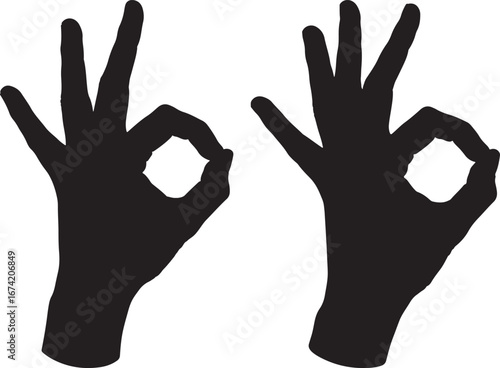Two black hand silhouettes making the ok gesture