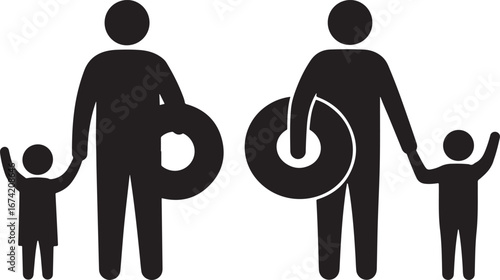 Family with inner tubes silhouette