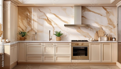 stylish contemporary beige marble finish for serene kitchen design