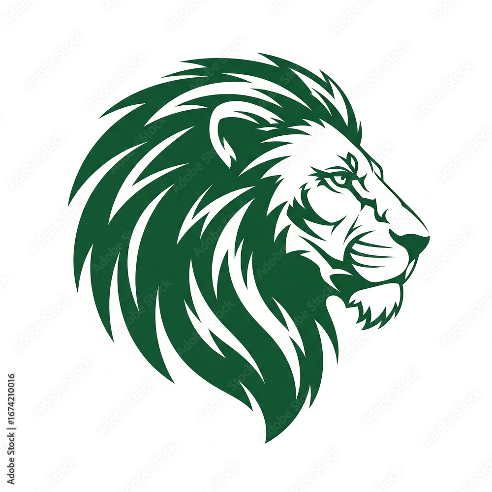 Fototapeta premium Green African lion head profile emblem