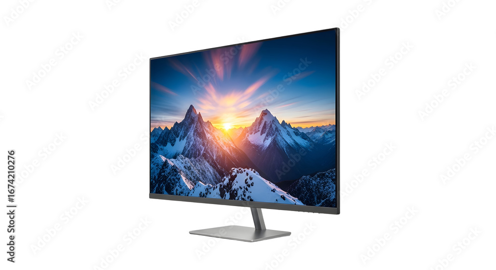 Fototapeta premium Modern Computer Monitor Displaying Mountain Scene