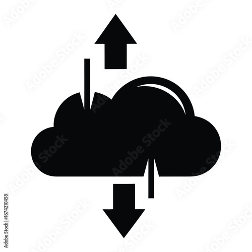 Black icon of cloud computing with upload and download arrows data storage