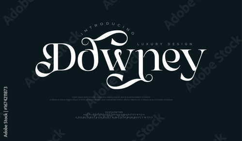 Downey Elegant alphabet letters font logo classic minimal fashion designs. Minimal modern urban fonts for logo, brand etc. Typography typeface uppercase lowercase and number. vector illustration