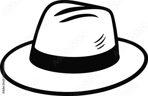 Black and White Vector Icon of a Classic Fedora Hat, an Elegant and Timeless Graphic for Concepts of Fashion, Men's Style, and Vintage Apparel.