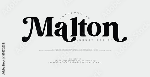 Malton Minimal luxury font alphabet logo. Minimal modern urban fonts for logo, brand etc. Typography typeface uppercase lowercase and number. vector illustration