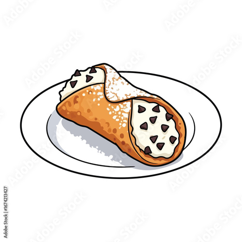 Italian cannoli pastry filled with cream and chocolate chips on a white plate italian pastry dessert