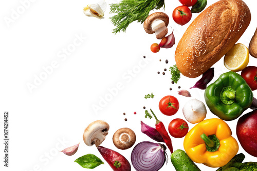 Colorful assortment of fresh produce and bread