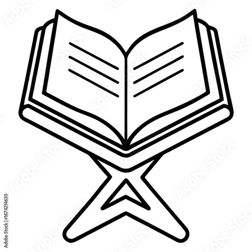 Minimal Quran Rehal with Open Book Line Art