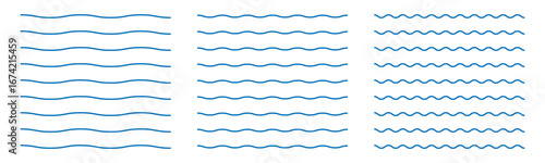 Waves line set. Zigzag and wavy horizontal underlines. Blue water waves. Vector illustration