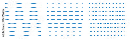 Zigzag wave line patterns, smooth end squiggly horizontal vector lines and black curvy underlines