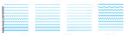 Wave line and wavy zigzag pattern lines. Vector black underlines, smooth end squiggly horizontal curvy squiggles on white background.