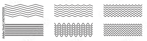 Wave line and wavy zigzag pattern lines set of vector