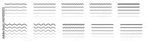 Vector wavy and zigzag horizontal underline. Waves line set. Set of wavy lines. Wave line set. Vector water waves.