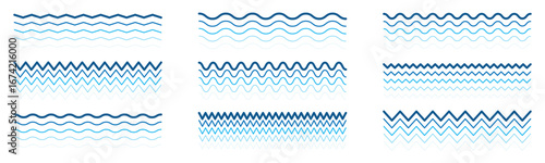 Waves line set. Wave ornament pattern. Set of wavy zigzag lines. Wave thin line background. Vector zigzag and wavy horizontal underline. Vector-EPS 10