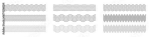 Waves line set. Wave ornament pattern. zigzag and wavy horizontal editable underline. Wave thin line background.