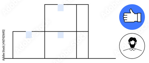 Stacked boxes represent organization and storage, with an approval hand and user icon emphasizing teamwork, acceptance, and operations. Ideal for logistics, teamwork, approval processes