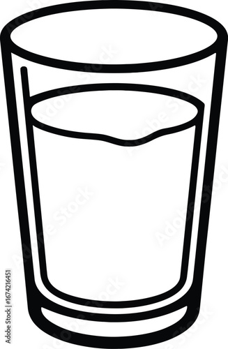 Black and white glass of milk vector illustration. A simple graphic of a healthy beverage, ideal for cafe menus, nutritional content, and food-related designs.