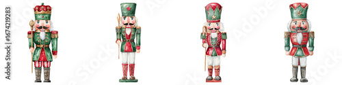 Festive christmas nutcracker soldier clipart watercolor decor wintertime invitation with holly design isolated artwork