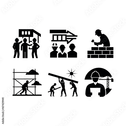 Construction workers building structures and collaborating teamwork collaboration