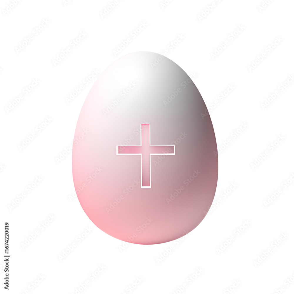 Fototapeta premium Easter Egg Symbol of Faith: A serene egg features a subtle cross symbol and gentle gradient of pink and white, representing the essence of Easter, faith, and renewal.