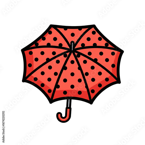 Red Polka Dot Umbrella Cartoon Illustration.