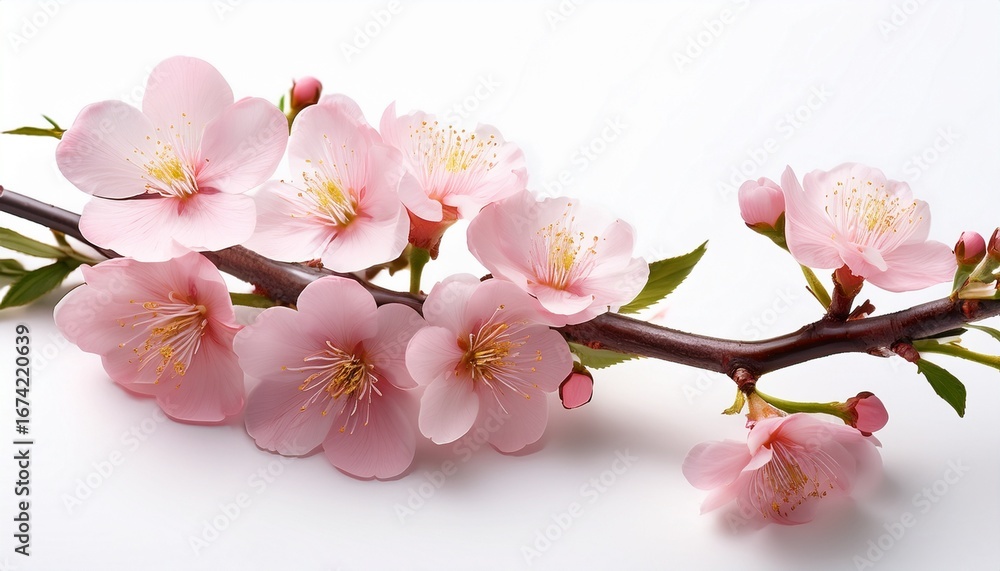 Fototapeta premium pink blossoms branch spring bloom white background nature