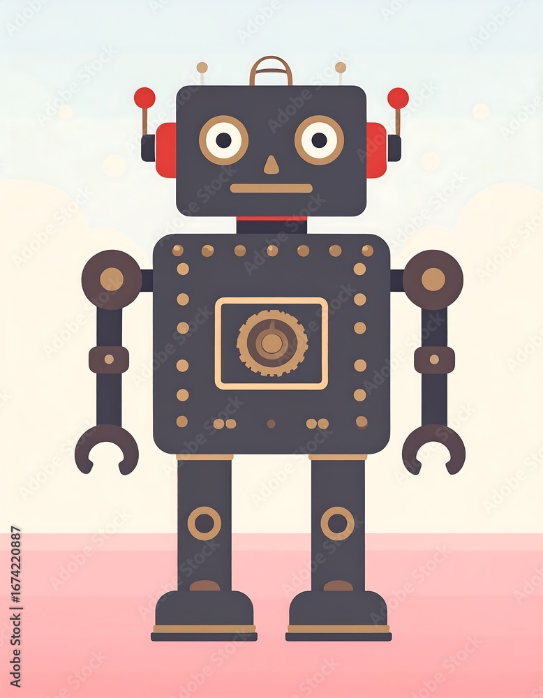 Fototapeta premium Retro robot character illustration