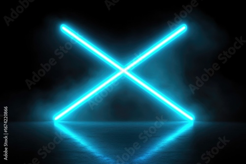 Wallpaper Mural Bright blue neon lines intersect dramatically, reflecting in dar Torontodigital.ca