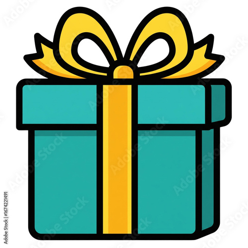 Vibrant Teal Gift Box with Golden Ribbon and Bow.