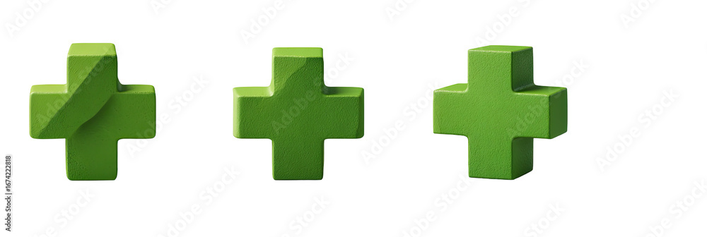 Obraz premium Three stylized, pixelated green plus signs