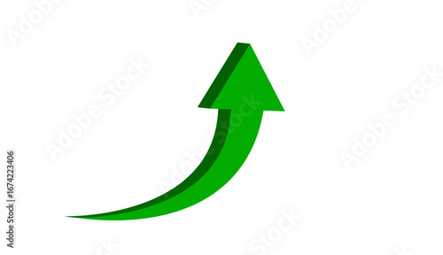 3D green curve arrow icon. showing arrow design, logo, arrow indicated direction success symbol. curved 3d arrow on transparent background.