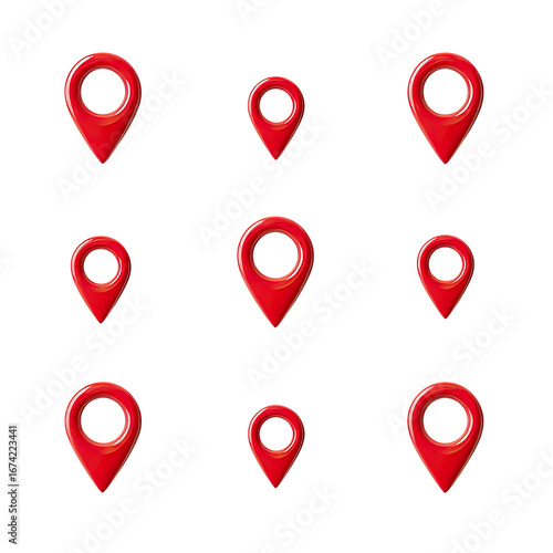 Nine red map markers on a black background (1)