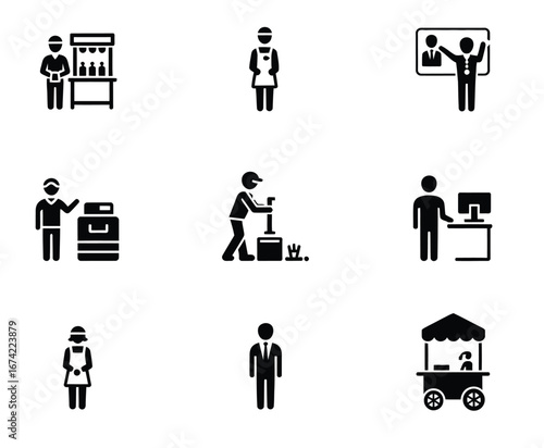 Business and service occupation icon set