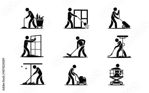 Cleaning and maintenance icon set