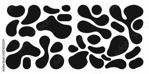 Abstract organic black shapes on a white background seamless pattern design