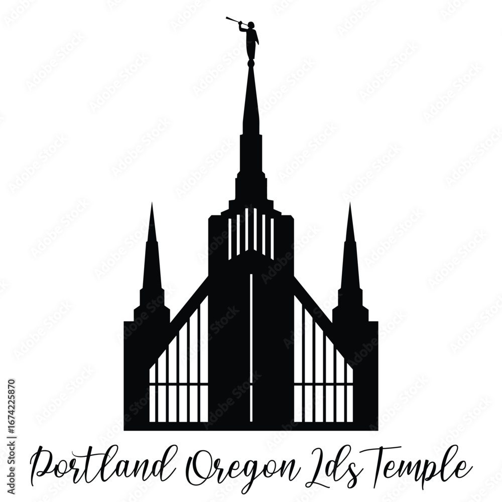 Fototapeta premium Portland Oregon LDS Temple SVG, Religious Vector illustration, Church silhouette cricut