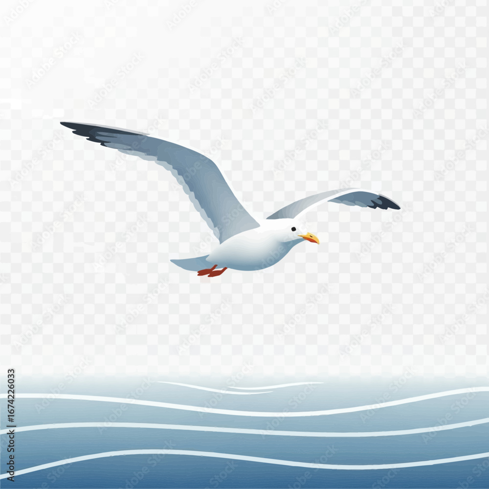 Fototapeta premium Seagull flying over stylized ocean waves