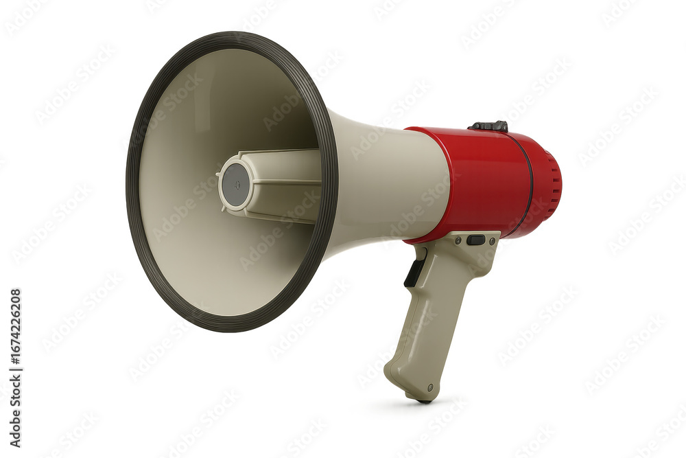 Naklejka premium Bold Red Megaphone Ready for Important Announcement on White Background