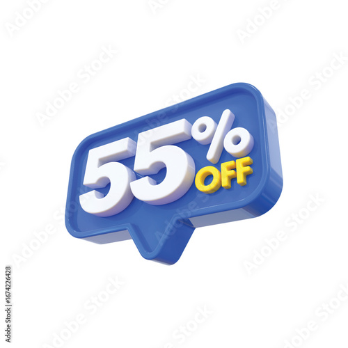 Fifty five percent off discount sign with sale offer and special promotion vector