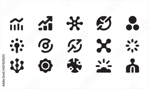 Fotografie Set of Flat Black Business Icons for Web or Mobile Applications, A collection of 16 simple, black business icons, perfect for websites, apps, or presentations