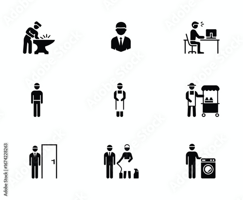 Icon set depicting various professions and activities
