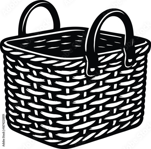 Woven Storage Basket With Handles Vector - Simple Minimalist Icon